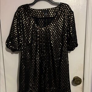 French Connection Black and Gold Polka Dot Blouse
